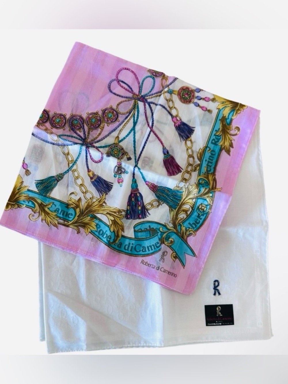 Roberta di Camerino New Set of Two Scarves handkerchief Pink white
